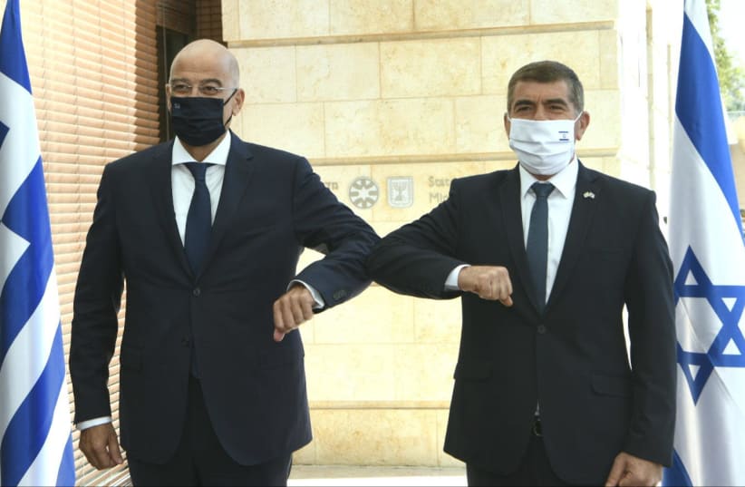 Greek Minister of Foreign Affairs Nikos Dendias and Israeli Foreign Minister Gabi Ashkenazi (photo credit: FOREIGN MINISTRY)
