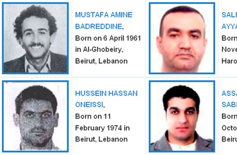 The website of the UN-backed Special Tribunal for Lebanon shows the pictures of four men wanted for the assassination of statesman Rafik al-Hariri in this screen capture made in Singapore July 29, 2011 (photo credit: REUTERS/SPECIAL TRIBUNAL FOR LEBANON/HANDOUT/FILE PHOTO)