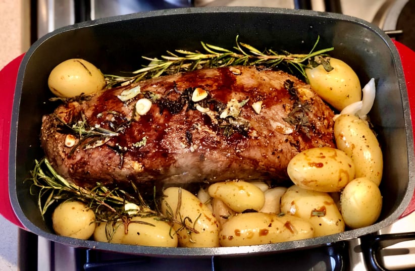 BEEF IN MUSTARD AND ROSEMARY SAUCE  WITH SMALL POTATOES (photo credit: PASCALE PEREZ-RUBIN)