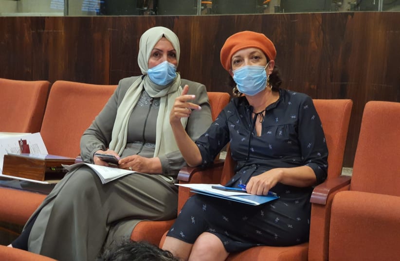 TEHILA FRIEDMAN (right) and Iman Khatib-Yasin at the Knesset. Both are striving for a society with greater collaboration and understanding across sectoral lines. (photo credit: TEHILA FRIEDMAN)