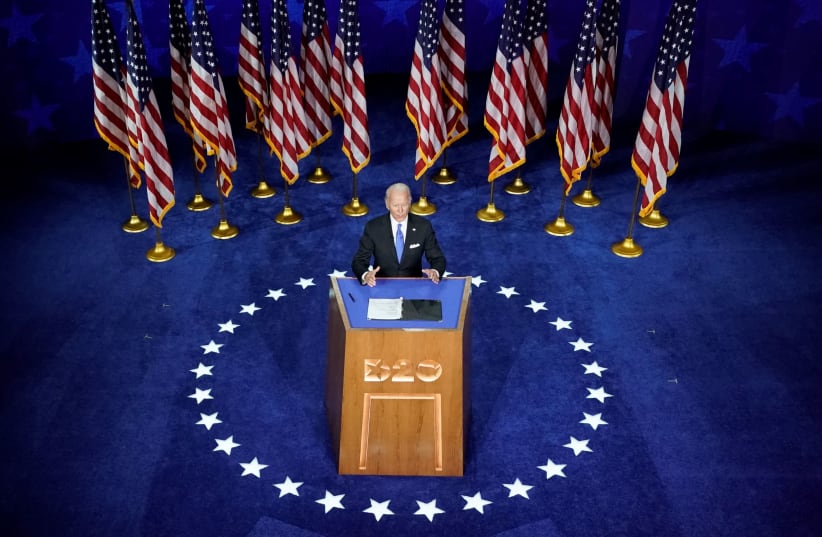 Joe Biden accepts the Democratic presidential nomination in Wilmington, Delaware (photo credit: REUTERS)