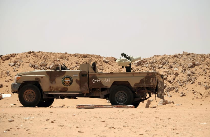A military vehicle which belongs to the Libyan National Army (LNA) commanded by Khalifa Haftar is seen at one of their sites in west of Sirte, Libya August 19, 2020 (photo credit: REUTERS/ESAM OMRAN AL-FETORI)