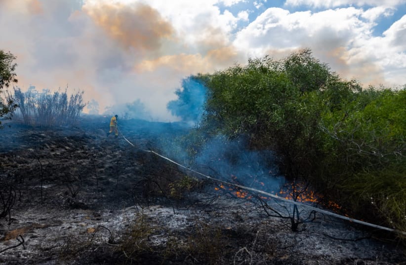 Fires caused by incendiary balloons in Israel near the Gaza Strip, August 2020 (photo credit: TZAFRIR NIR)