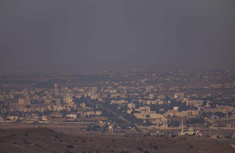 View of new Quneitra as it seen from Mount Bental, on the Israeli-Syrian border, in the Golan Heights, August 22, 2020 (photo credit: YONATAN SINDEL/FLASH90)