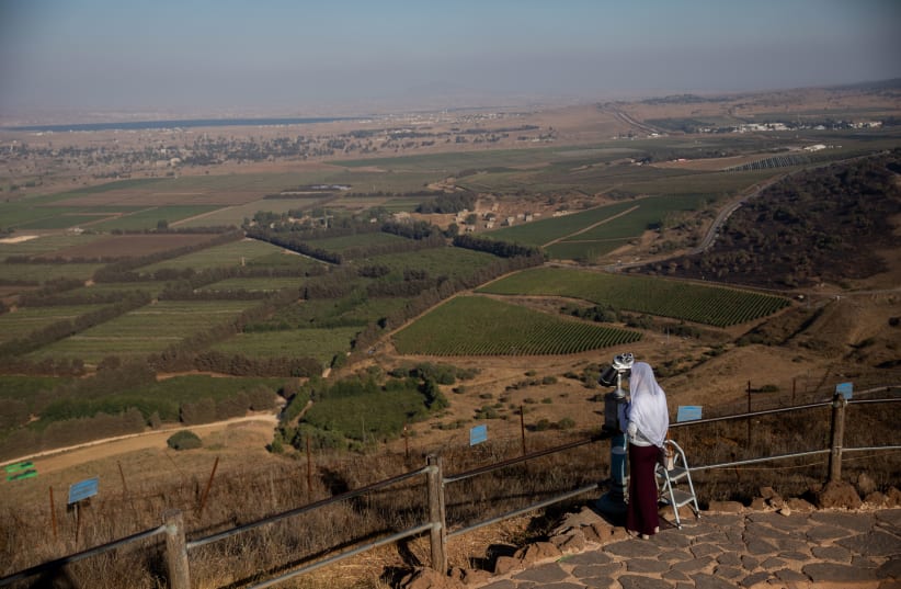 The view from Mount Bental, overlooking the border with Syria in the Golan Heights, August 22, 2020 (photo credit: YONATAN SINDEL/FLASH90)