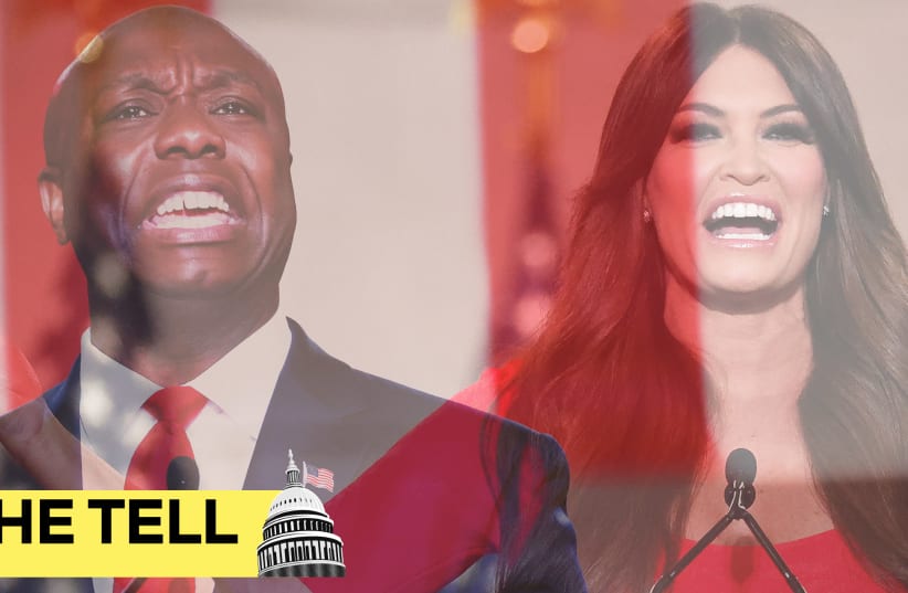 Tim Scott and Kimberly Guilfoyle at the Republican National Convention.  (photo credit: GETTY IMAGES)
