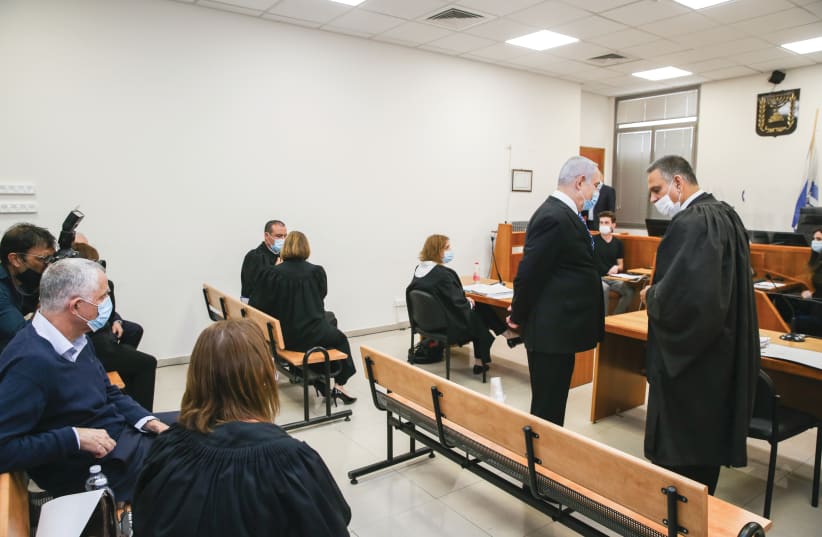 ‘A PERSON’S trust in a fair trial is similar’: Opening the trial against Prime Minister Benjamin Netanyahu at the Jerusalem District Court on May 24 (photo credit: AMIT SHABI/POOL)