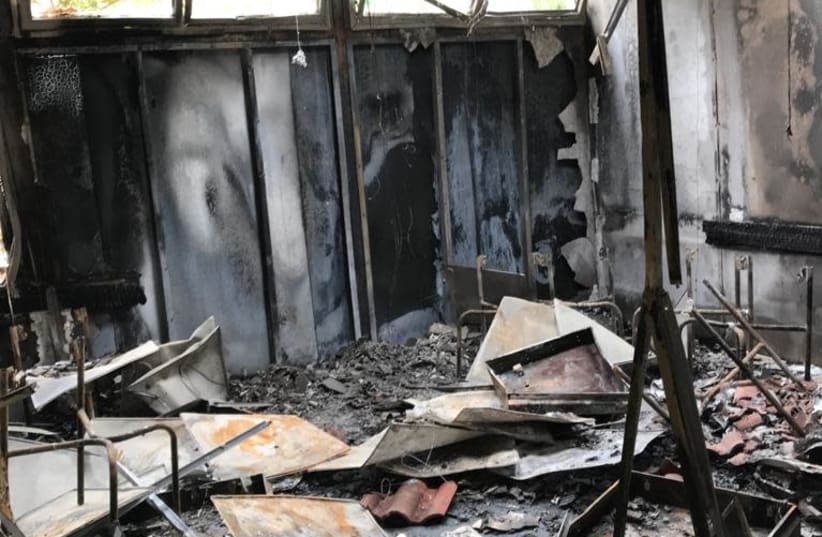 Fire at library in Neve Shalom, September 7, 2020 (photo credit: Courtesy)
