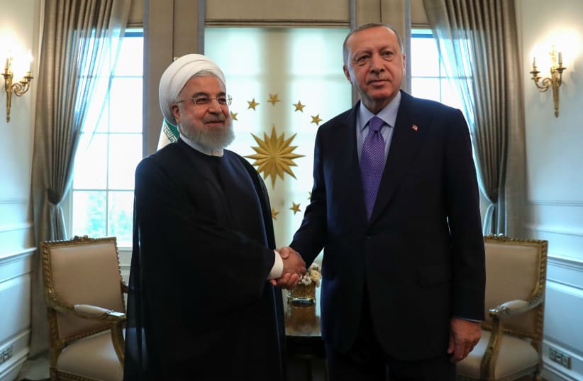 Turkish President Tayyip Erdogan meets with his Iranian counterpart Hassan Rouhani in Ankara, Turkey, September 16, 2019 (photo credit: ERDEM SAHIN/POOL VIA REUTERS)