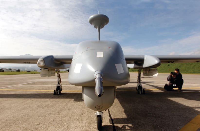 A HERON unmanned aerial vehicle (UAV) made by Israel Aerospace Industries (photo credit: REUTERS/ARND WIEGMANN)
