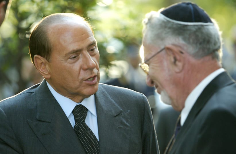 Silvio Berlusconi meets Amos Luzzatto in Rome (photo credit: REUTERS)