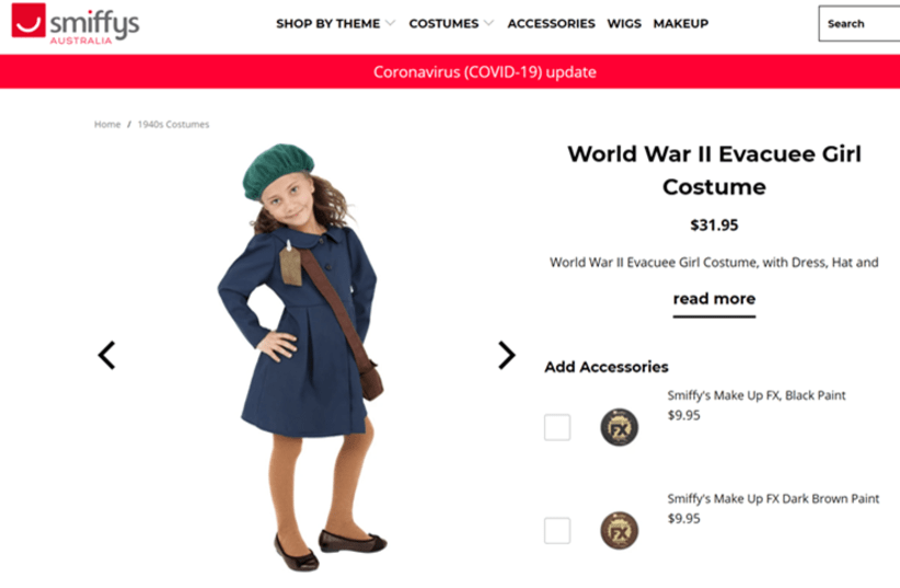 A "WWII evacuee girl" costume, made by Australian costume-maker Smiffys. (photo credit: screenshot)