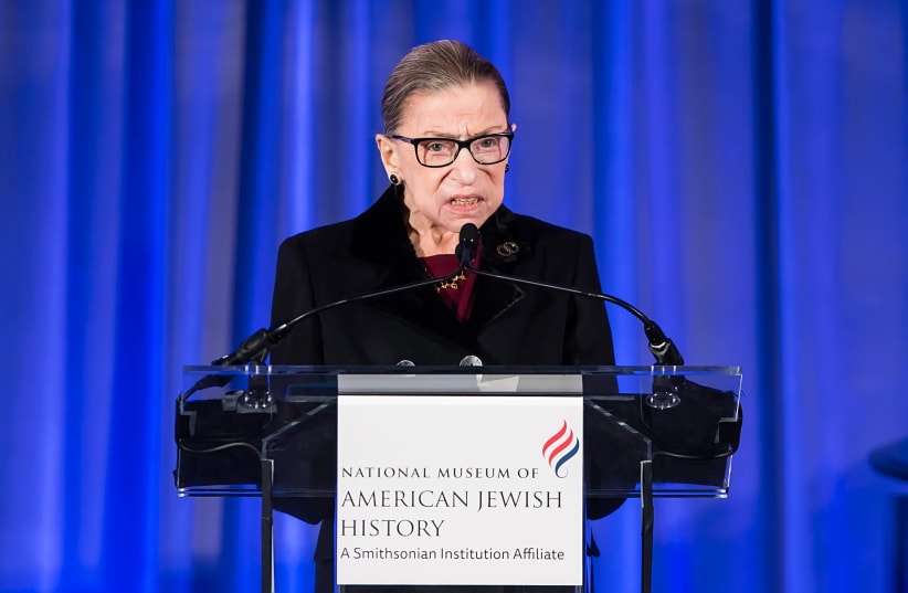 Ruth Bader Ginsburg speaks at her induction into The National Museum of American Jewish History’s Only In America Gallery in Philadelphia, December 19, 2019.  (photo credit: GILBERT CARRASQUILLO/GETTY IMAGES/JTA)