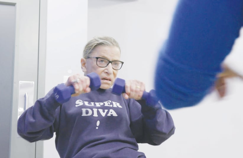 Ruth Bader Ginsburg mid-workout (photo credit: MAGNOLIA PICTURES CNN FILMS/TNS)
