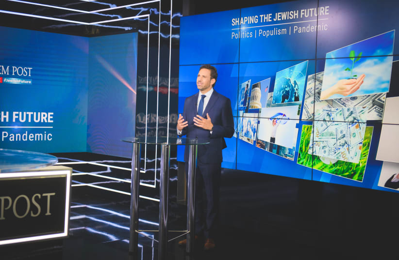 Honest Reporting CEO Daniel Pomerantz is seen addressing The Jerusalem Post Annual Conference. (photo credit: LIOR LEV)
