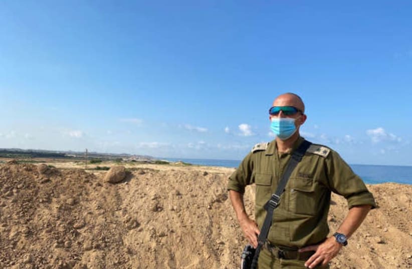 Lt.-Col. Israel Chetrit, Deputy Commander of the IDF’s Northern Territorial Brigade overlooking Gaza (photo credit: ANNA AHRONHEIM)