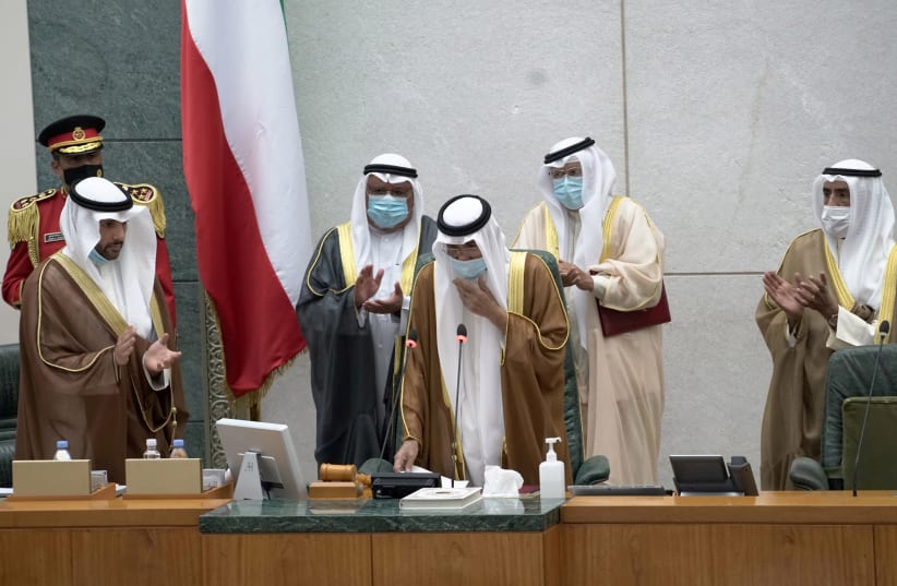  Kuwait's new Emir Nawaf al-Ahmad al-Sabah takes the oath of office at the parliament, in Kuwait City, Kuwait September 30, 2020 (photo credit: REUTERS/STEPHANIE MCGEHEE)