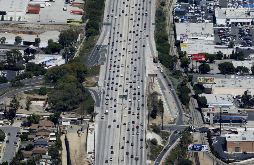 The 405 freeway is viewed from above in Carson, California (photo credit: REUTERS)