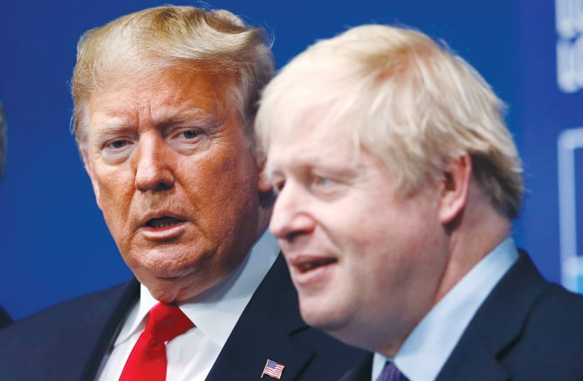 UK PRIME MINISTER Boris Johnson and US President Donald Trump. How did the United States and the United Kingdom end up in the same sad group? Both countries have governments that delay or avoid unpopular decisions. (photo credit: PETER NICHOLLS/REUTERS)