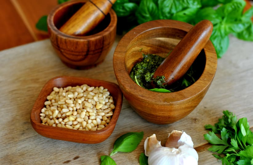 Pesto is a classic Italian dish based on basil and pine nuts.  (photo credit: PASCALE PEREZ-RUBIN)