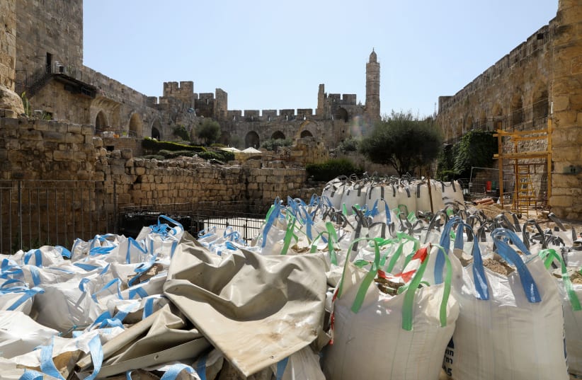 Work at the Tower of David on October 26, 2020. (photo credit: MARC ISRAEL SELLEM)