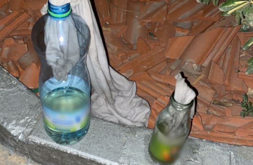 Molotov cocktails taken from suspects near a Border Police base in Bethlehem. (photo credit: ISRAEL POLICE)