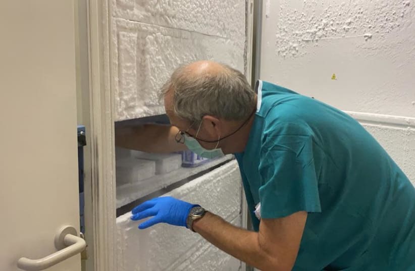 IIBR's vaccine candidate arrived at Hadassah and was placed in the deep-freezer (photo credit: Courtesy)