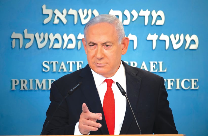 PRIME MINISTER Benjamin Netanyahu speaks at his office in Jerusalem on September 13. (photo credit: YOAV DUDKEVITCH/REUTERS)