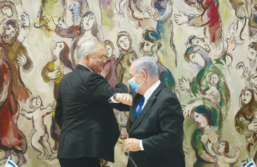 PRIME MINISTER Benjamin Netanyahu and Alternate Prime Minister Benny Gantz at the Knesset back in May. (photo credit: ALEX KOLOMOISKY/FLASH90)