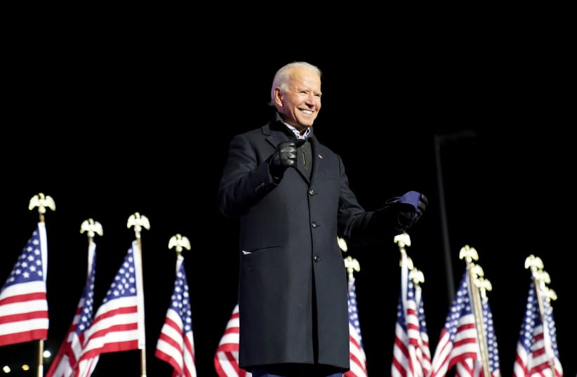 Democrat Joe Biden became the projected winner of the US presidential election by major television networks on November, 7, 2020. (photo credit: REUTERS)