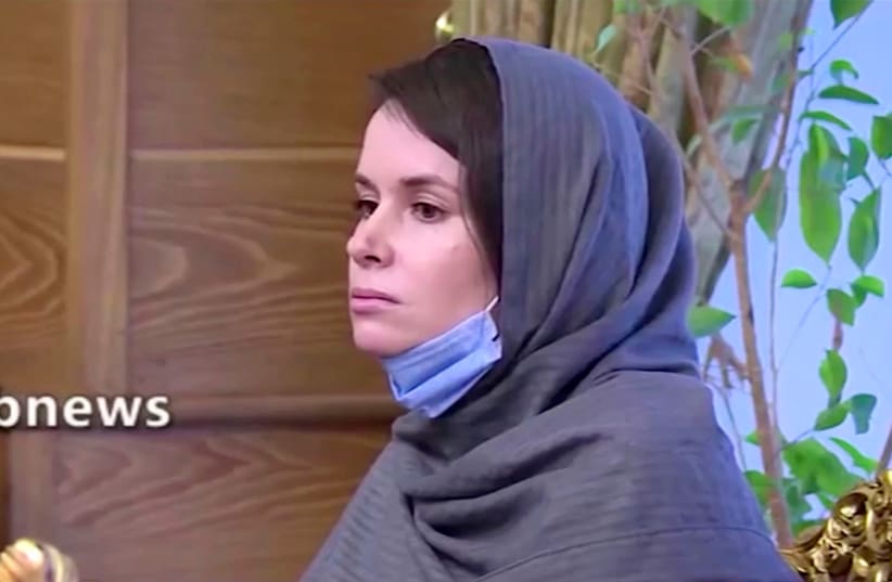 Kylie Moore-Gilbert, who was detained in Iran in 2018 and sentenced to 10 years in prison on espionage charges, is pictured after she was released in exchange for three Iranians who had been detained abroad, in Tehran Iran, in this still image taken from a video and obtained on November 26, 2020. (photo credit: REUTERS)