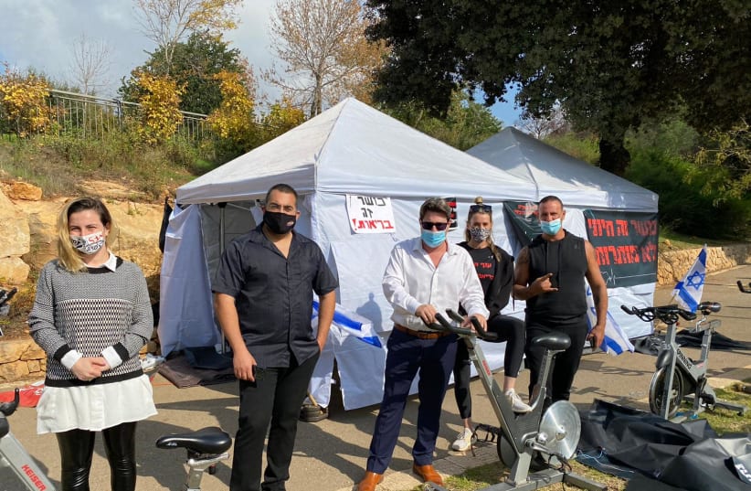 Gym protest tent next to Knesset (photo credit: COURTESY OF GYM PROTEST)