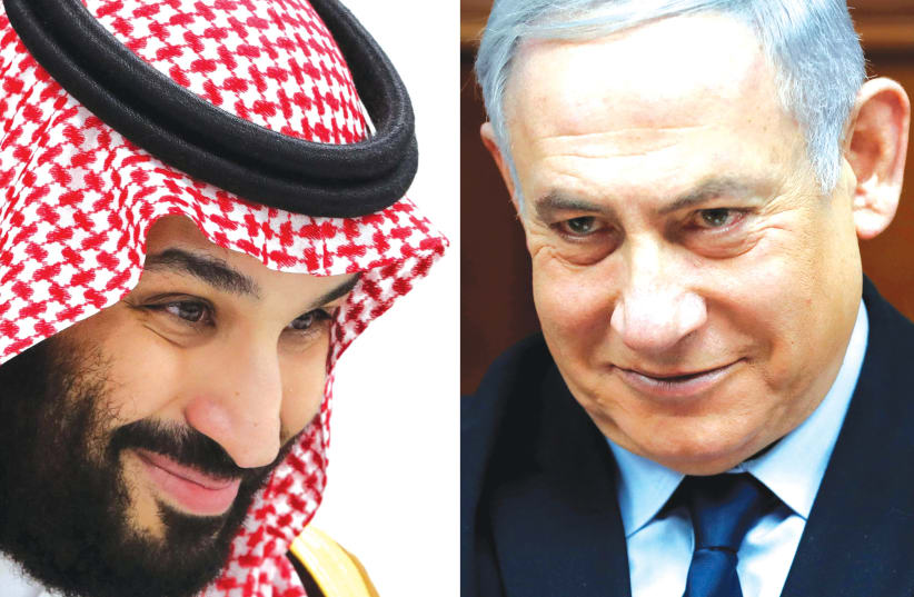 A COMBINATION picture shows Saudi Arabia’s Crown Prince Mohammed Bin Salman and Prime Minister Benjamin Netanyahu. (photo credit: MIKHAIL KLIMENTYEV/SPUTNIK/RONEN ZVULUN/REUTERS)