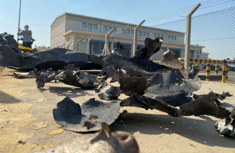 DEBRIS DOTS a Saudi Aramco oil company distribution station that Yemeni Houthis say they attacked, in Jeddah, Saudi Arabia, on November 24.  (photo credit: NAEL SHYOUKHI/REUTERS)