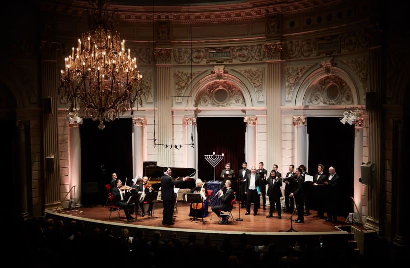 Cantors and musicians perform at the annual Hanukkah event at the Royal Concert Hall in Amsterdam, Dec. 22, 2019. (photo credit: EDUARDUS LEE)