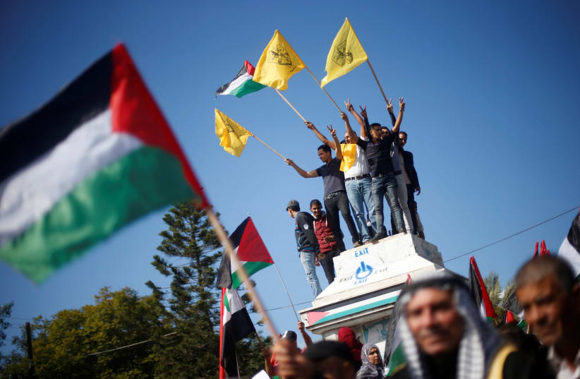 A protest against Balfour Declaration, in Gaza City November 2, 2017. (photo credit: REUTERS/MOHAMMED SALEM)