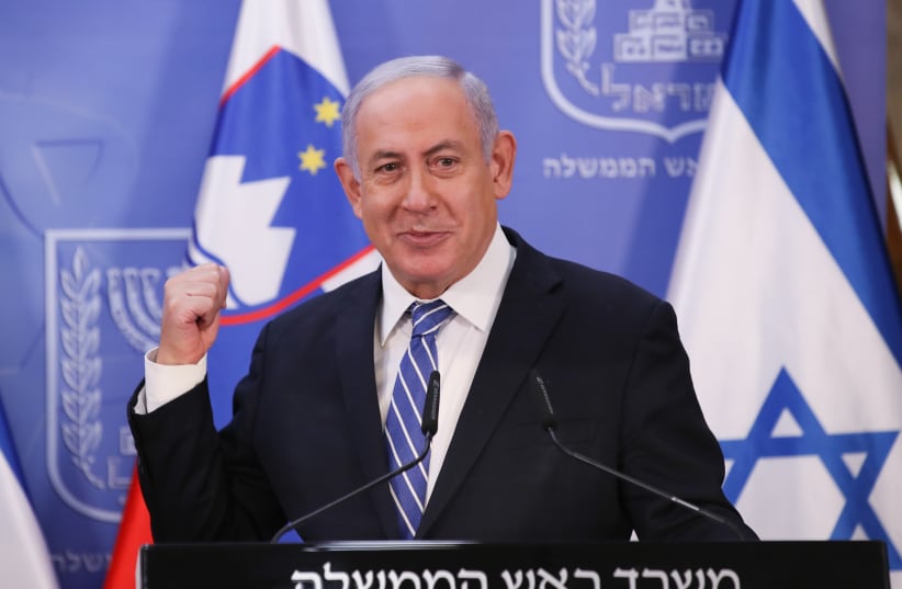 Prime Minister Benjamin Netanyahu, during a meeting with Slovenia's Prime Minister Janez Janša in Jerusalem, December 8, 2020 (photo credit: OHAD TZVEIGENBERG‏/POOL)