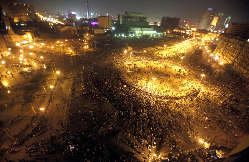 A general view shows Tahrir Square in Cairo as Egyptian riot policemen try to disperse protesters on November 20, 2011 (photo credit: MOHAMED ABD EL GHANY/ REUTERS)