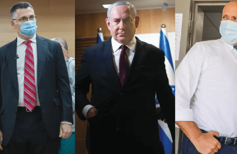 Gideon Sa'ar, Benjamin Netanyahu and Naftali Bennett: Potential candidates for prime minister in 2021. (photo credit: YONATAN SINDEL/FLASH 90 AND MARC ISRAEL SELLEM)