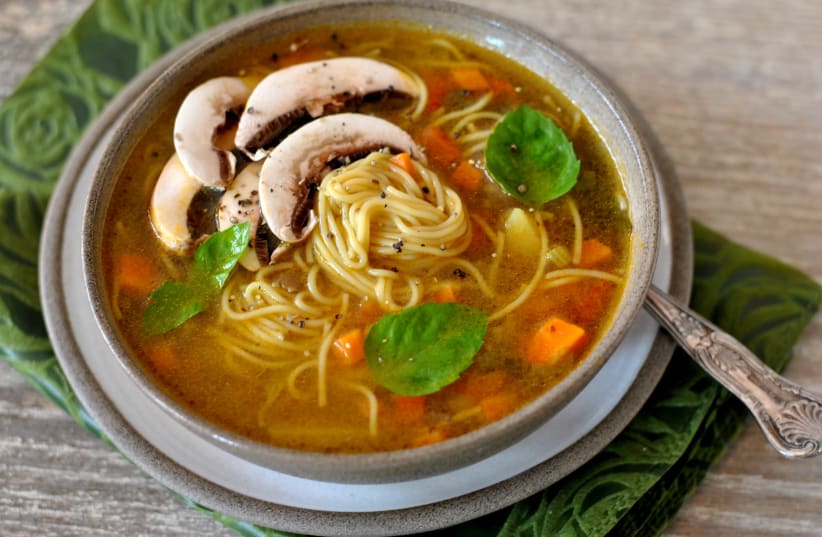 Noodle and mushroom soup (photo credit: PASCALE PEREZ-RUBIN)
