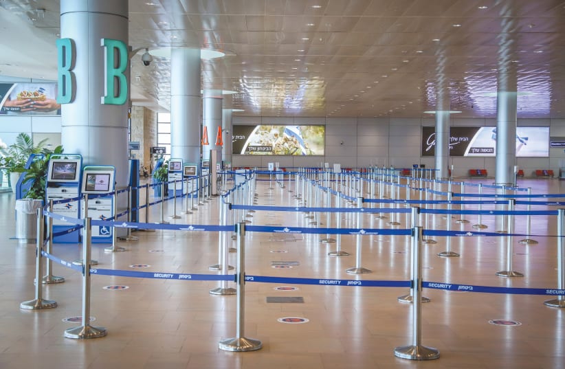 A view of the empty departure hall at Ben-Gurion Airport in November. (photo credit: YOSSI ALONI/FLASH90)
