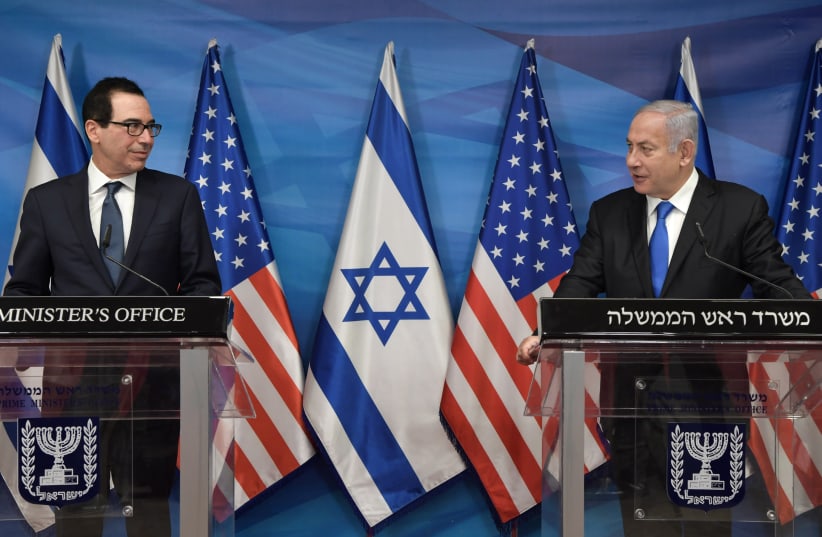 Prime Minister Benjamin Netanyahu and US Treasury Secretary Stephen Mnuchin (photo credit: KOBI GIDEON/GPO)