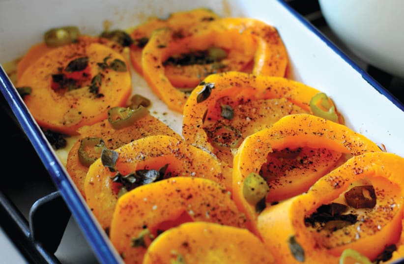 ROASTED BUTTERNUT SQUASH WITH HERBS (photo credit: PASCALE PEREZ-RUBIN)
