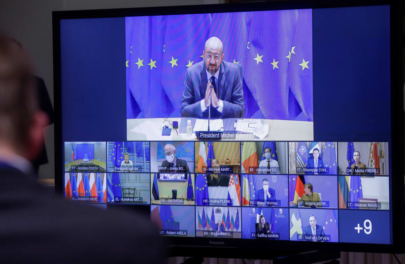 Videoconference of EU leaders to discuss COVID-19 (photo credit: REUTERS)