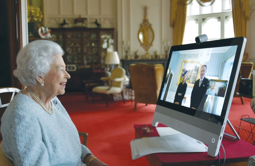 HER MAJESTY Queen Elizabeth II conducts a virtual audience with a new ambassador at Windsor Castle. (photo credit: COURTESY BUCKINGHAM PALACE)