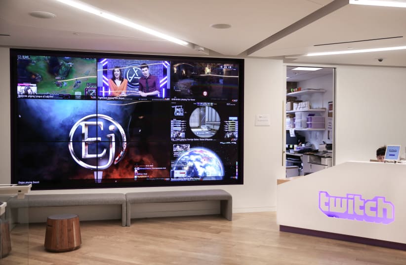 The lobby of Twitch Interactive Inc, a social video platform and gaming community owned by Amazon, is seen in San Francisco, California (photo credit: ELIJAH NOUVELAGE / REUTERS)