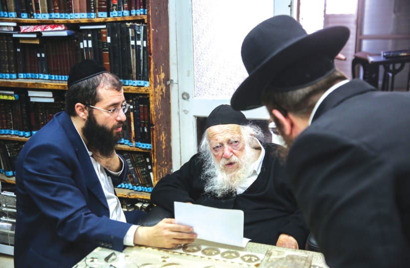 ‘HELLO, CAN I speak with Yanki, please?’ Rabbi Chaim Kanievsky seen at his home in the city of Bnei Brak, in December 2020. (photo credit: DAVID COHEN/FLASH 90)