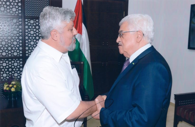 GERSHON BASKIN and PA President Mahmoud Abbas (right) – serious discussions. (photo credit: Courtesy)