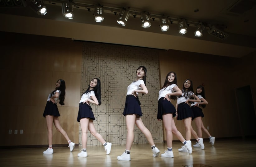 Members of South Korean girl group GFriend rehearse in Seoul (photo credit: KIM HONG-JI/ REUTERS)