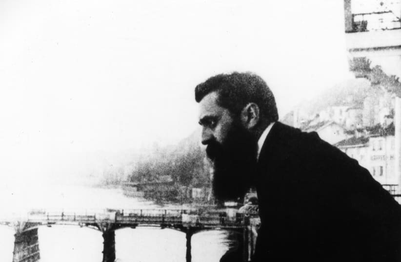 THEODOR HERZL, on the balcony of the Three Kings Hotel in Basel in 1898, during the First Zionist Congress. (photo credit: GPO)